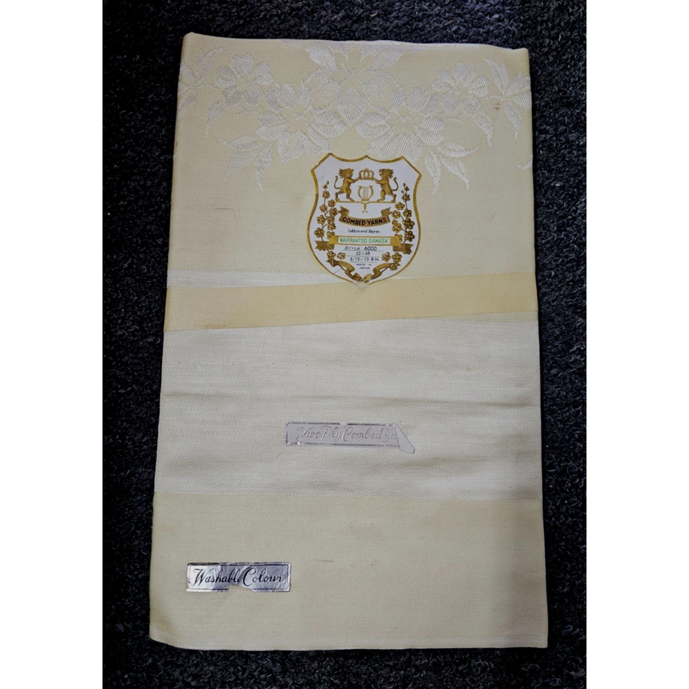 Vintage Tablecloth Combed Yarns 2 Ply Warranted Damask 52x68 Style 6000 Yellow